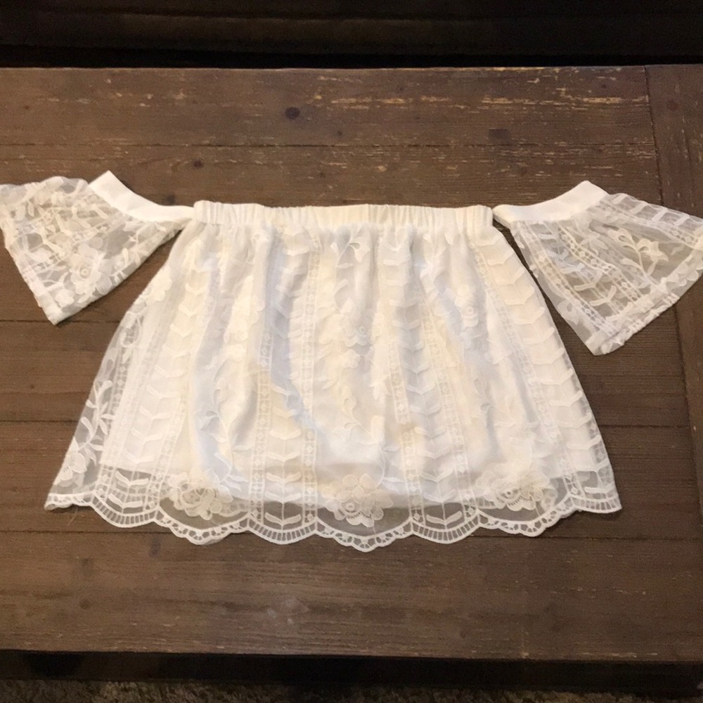 Blue Rain Off the Shoulder Top